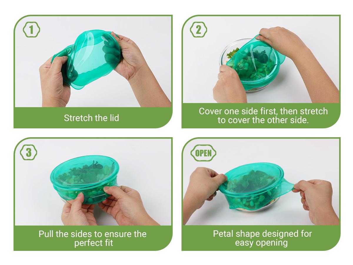 CuLiDing Kitchen Food Storage Silicone Lids - Reusable Flexible Bowl Lids for Cups or Square Containers, Fridge and Microwave Safe, Mixed Sizes, 6PCS