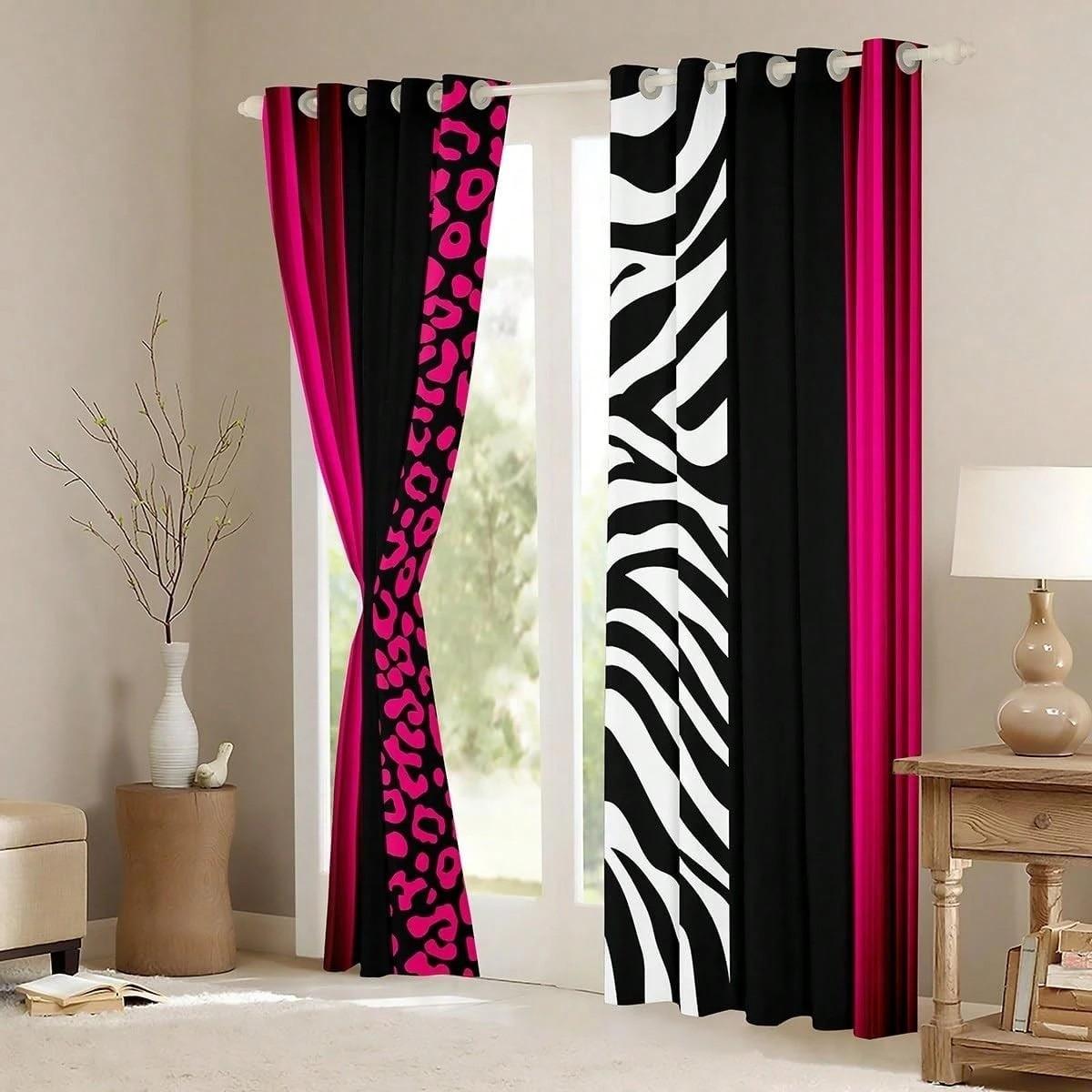 2-piece fashionable multi-color leopard stripe curtains, with pre-drilled holes, made of semi-transparent polyester fabric, featuring high-definition digital printing. Suitable for window decoration in home living rooms, bedrooms, balconies, kitchens, stu