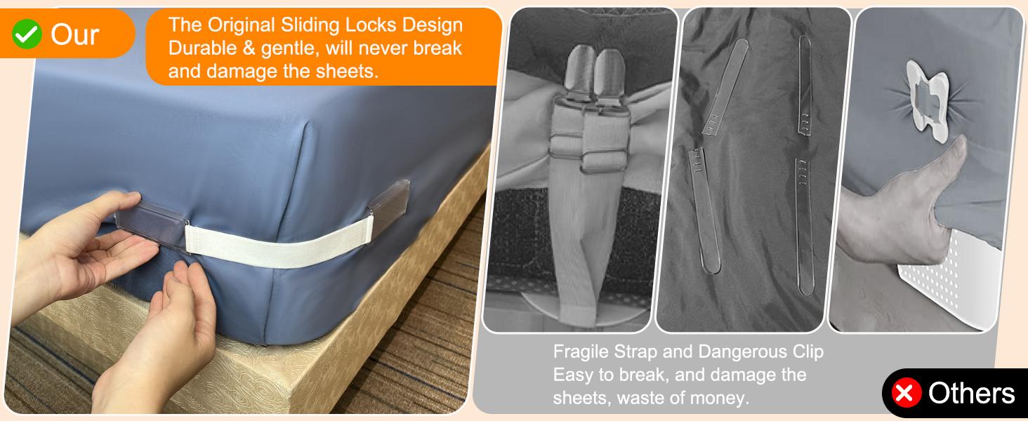 Bed Sheet Holders for Corners, Duty Fitted Sheet Holder with Lock Fastener Straps &Anti-Slip Pads Keep Sheets Firm&Tight, No More Loose Sheets, Easy Installation for Any Mattress Sizes(Set of 4) Bed Sheet Holders for Corners, Duty Fitted Sheet Holder with Lock Fastener Straps &Anti-Slip Pads Keep Sheets Firm&Tight, No More Loose Sheets, Easy Installation for Any Mattress Sizes(Set of 4)