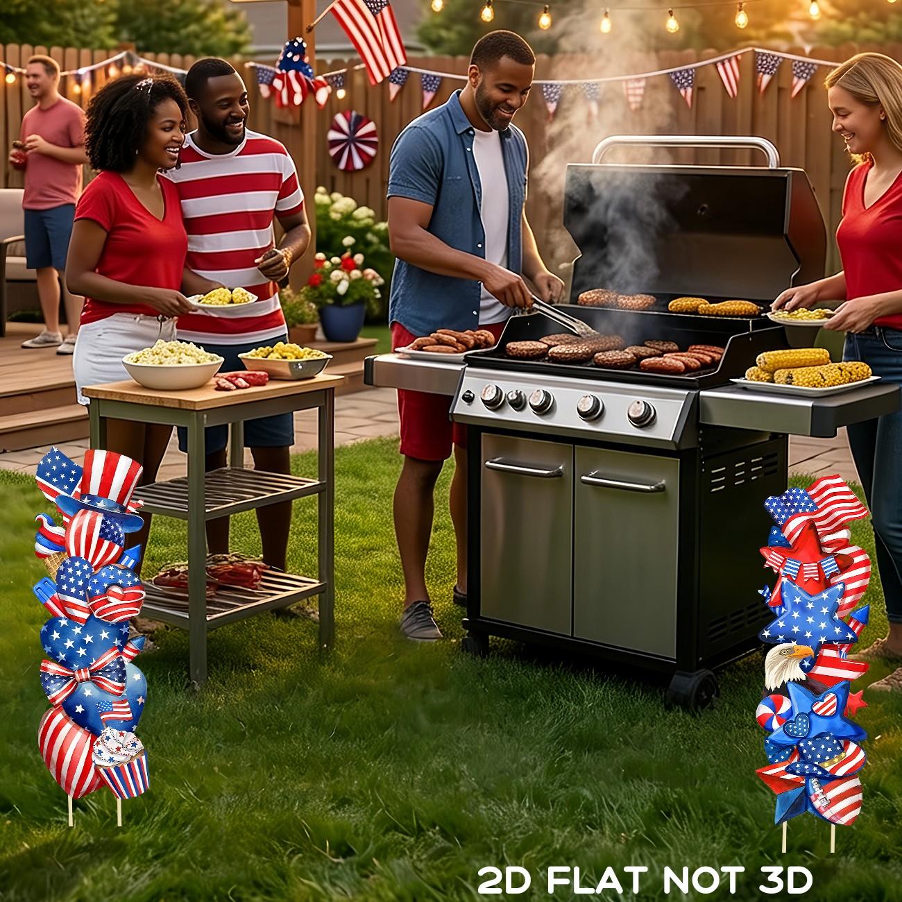 2pcs 4th of July Yard Signs with Stakes, Patriotic American Flag Themed Lawn Decorations, Waterproof Independence Day Outdoor Signs