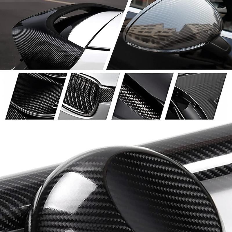 12" x 60" Gloss Black Carbon Fiber Car Wrap Vinyl Bubble Free Air Release Adhesive Car Wrap Film Roll DIY Decals with Cutter, Vinyl Squeegee,and Hand Tool ( 1 FT x 5 FT) - With Wrap Tools