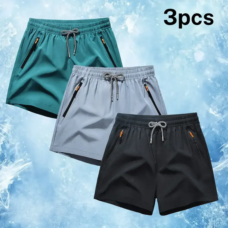Men's Monochromatic Casual Medium Length Shorts Set Adjust Fit, Adjustable Drawstring Waistband, Multipocket with Zippered Pockets, Breathable, Stylish Daily Wear Pocketed Summer Regular Fit Bottoms, Multipocket Men's Shorts, Medium Length Men's Shorts