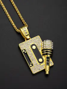 Hip Hop Style Tape Microphone Pendant Necklace, Alloy Chain with Zircon Gemstones, Street Fashion Jewelry for Daily Wear