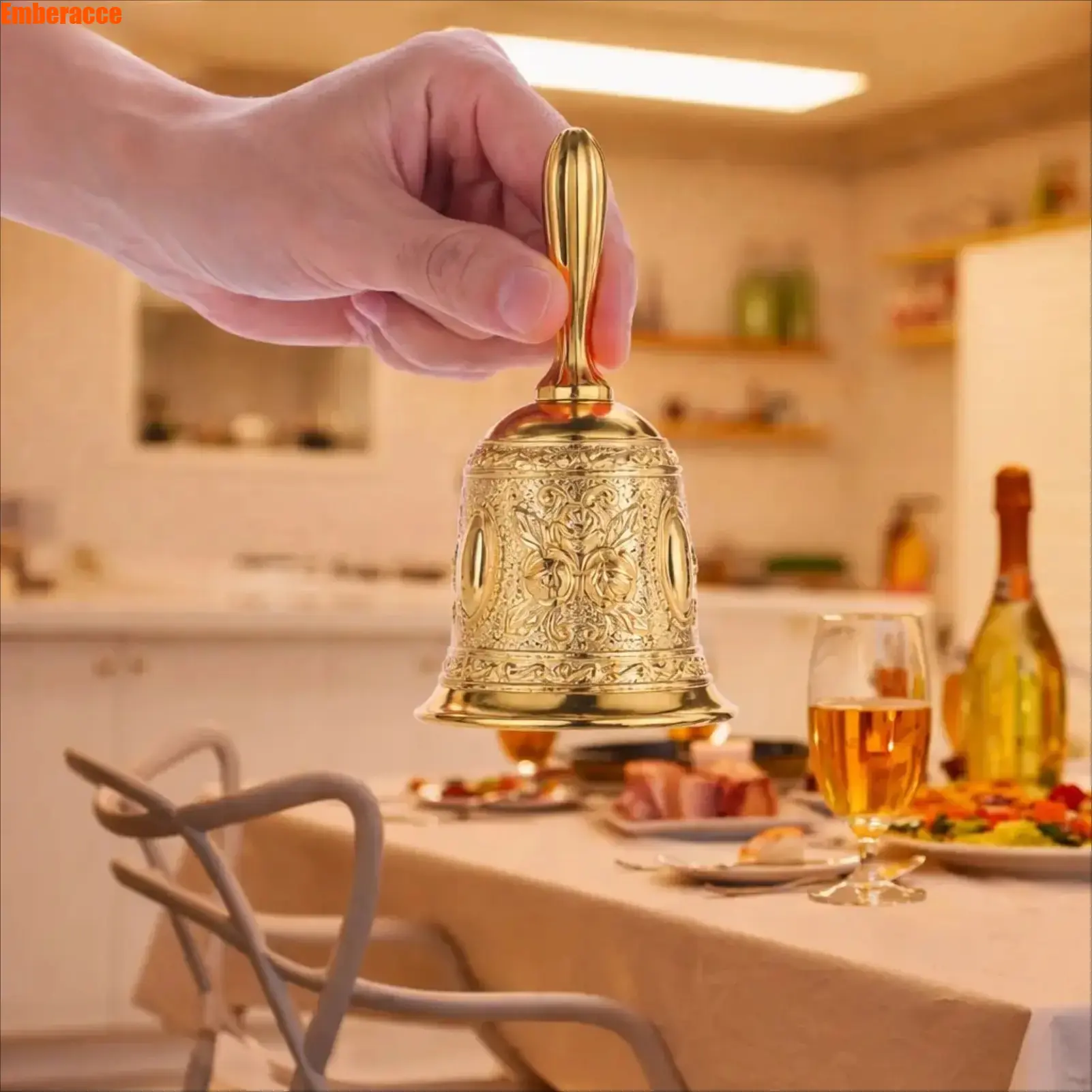 Metal Hand Bell, Gold Meditation Bell with Clear Sound, Decorative Handheld Bell for Yoga, Mindfulness, Sound Healing, Relaxation, Home Decor, Durable Metal Bell for Daily Practice & Peaceful Spaces