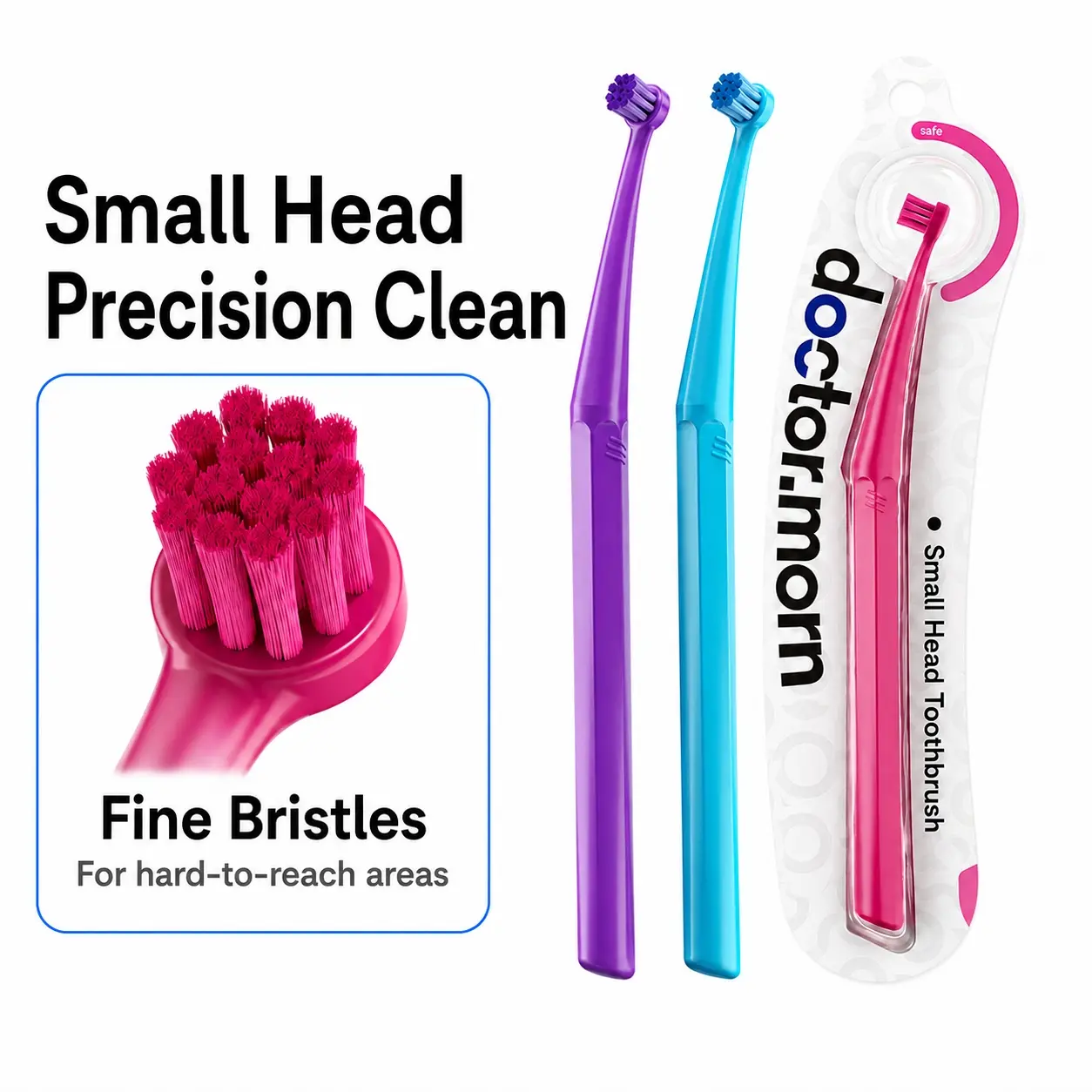 DrWhiten End Tuft Oral Toothbrush - Soft Fine Bristles, Braces-Friendly, Precise Teeth Cleaning for Hard-to-Reach Areas, Gentle on Teeth & Gums, Dental Cleaning Brush Toothbrushes, Bracket Cleaner Toothbrushes