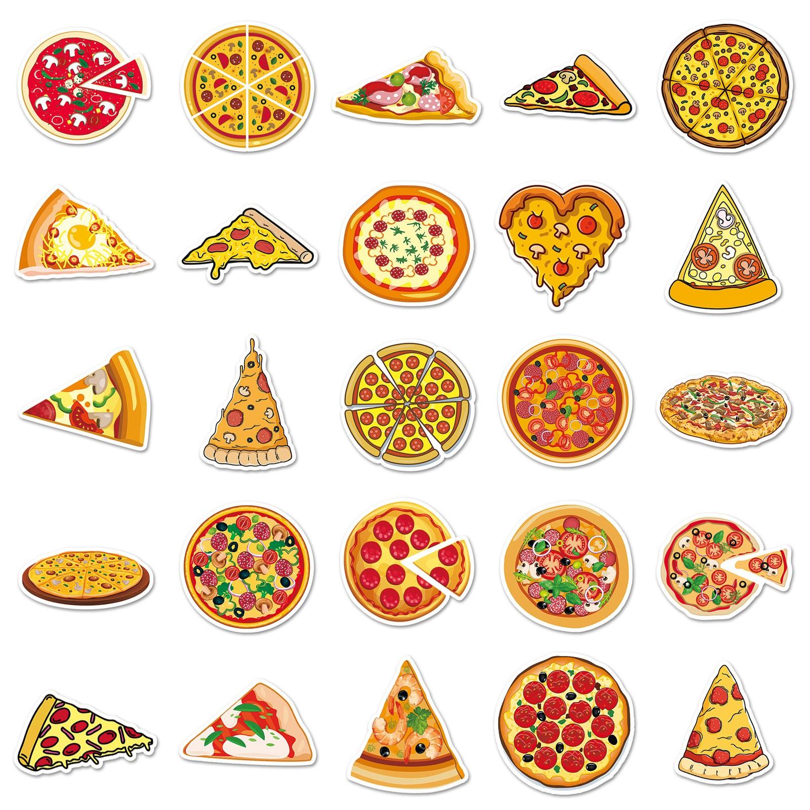 Pizza Sticker Set, 50 Pieces, Aesthetic Vinyl Waterproof Stickers, Water Bottle Food Stickers, Laptop, Phone, Kids Gift Stickers