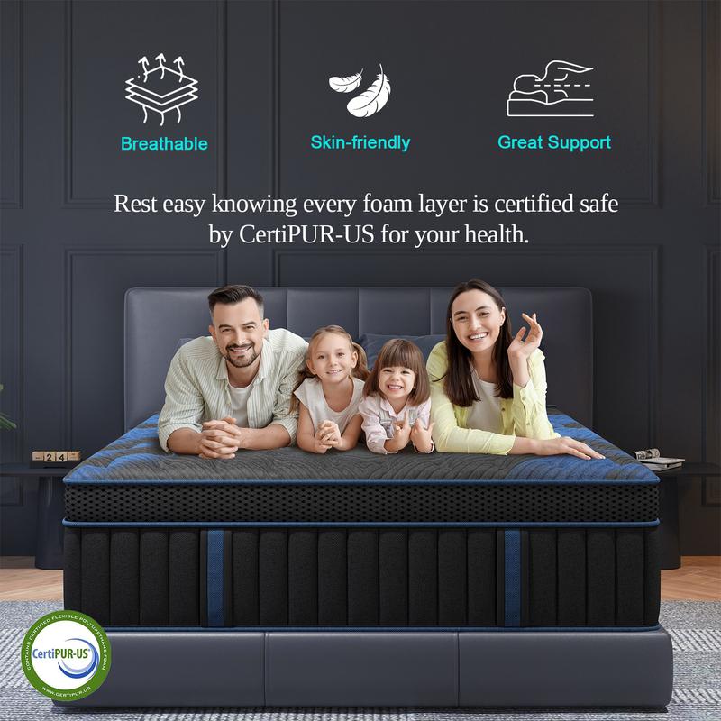 12"14" Twin Full Queen King Size Mattress in a Box Hybrid Pocket Spring Memory Foam, Medium Firm Ergonomic Mattress motion isolation