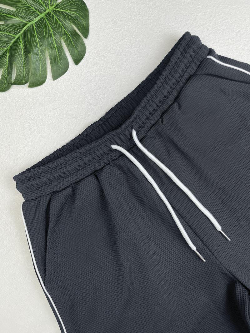 Women's Waffle Knit Jogger Pants, Loose Fit Straight Leg with Side Color Block Design, Pocket Detail, Outdoor & Gym Wear