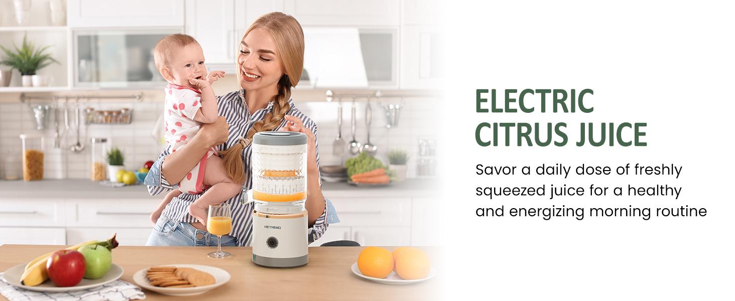 Sunvivi Dual Head Electric Citrus Juicer, Plug-in Model Juicer Machine with Power Cord & Cleaning Brush, Portable Lemon Squeezer for Fresh Orange, Lemon, Lime, Kiwi, Grapefruit, Easy to Clean & Use