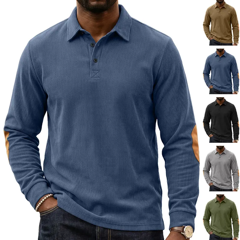 Men's Autumn Winter Corduroy Lapel Polo Shirt - Classic Buckle Placket Pullover, Soft Comfortable Long Sleeve, American Street Essential, Versatile Casual Top, Hoodie Alternative Daily Wear Menswear