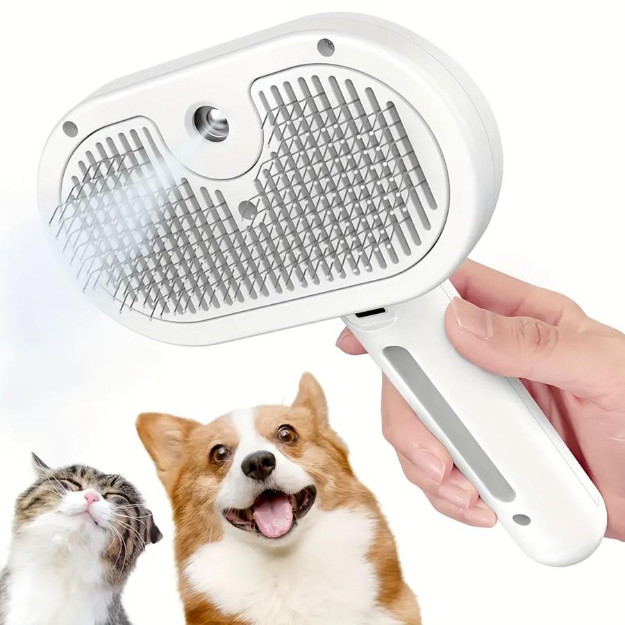 3-In-1 Automatic Steam Pet Brush, Anti-Static, Ideal for Long and Short Hair Cats and Dogs, Removes Loose Fur, Reduces Shedding