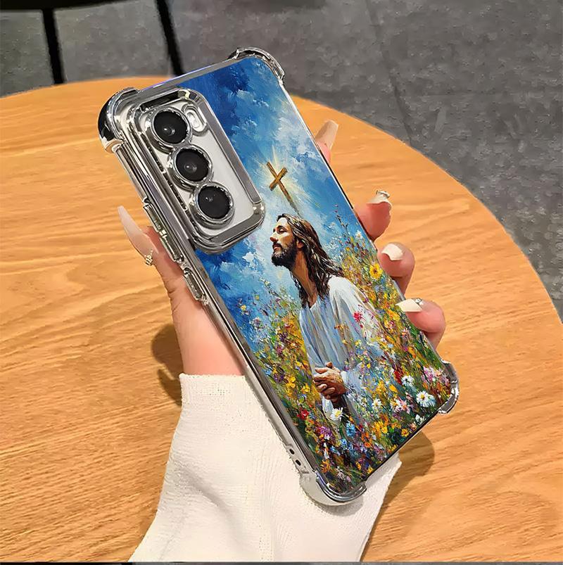 Jesus Clear Protective Four Comers Air Cushion Anti-drop CellPhone Case Clear BracketPhone Case For SAMSUNG GALAXY S22 S23 S24 FE ULTRA PLUS Four Corners Cases #SMYS5