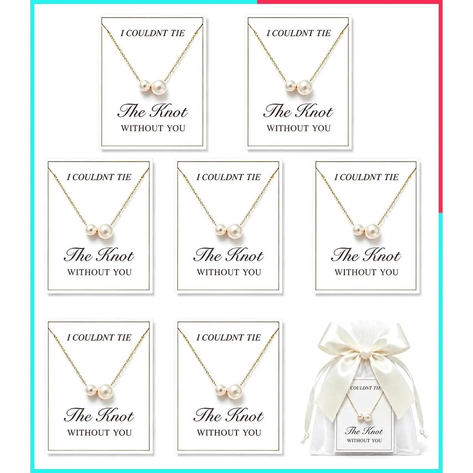 Bridesmaid Necklace Set of 4/6/8 - Dainty Golden Pearl Necklace for Women, Tie The Knot Wedding Gifts, Bridesmaid Proposal Gift, Courthouse Wedding Accessories, Bridal Party Gifts