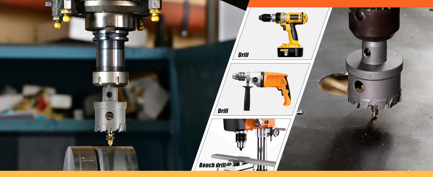 Carbide Hole Saw Kit for Metal TCT 5/8"-2-1/4" Inch Hole Cutter Set, for High Precision Cutting of Stainless Steel, Iron, Copper, Brass