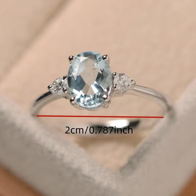 Elegant Promise Ring Adjustable Open Design, Embedded Light Blue Oxidized Zircon Jewelry, Daily Fashion Accessory, Luxurious Gift