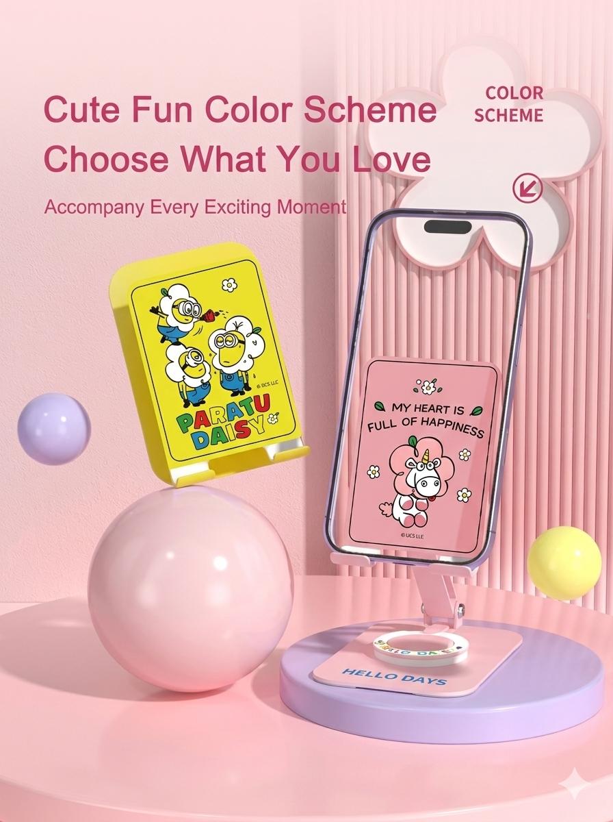 Cute Minions 360° Rotating Phone Stand Foldable, Adjustable, And Portable Desktop Holder (360-Degree Rotation, Secure & Stable)
