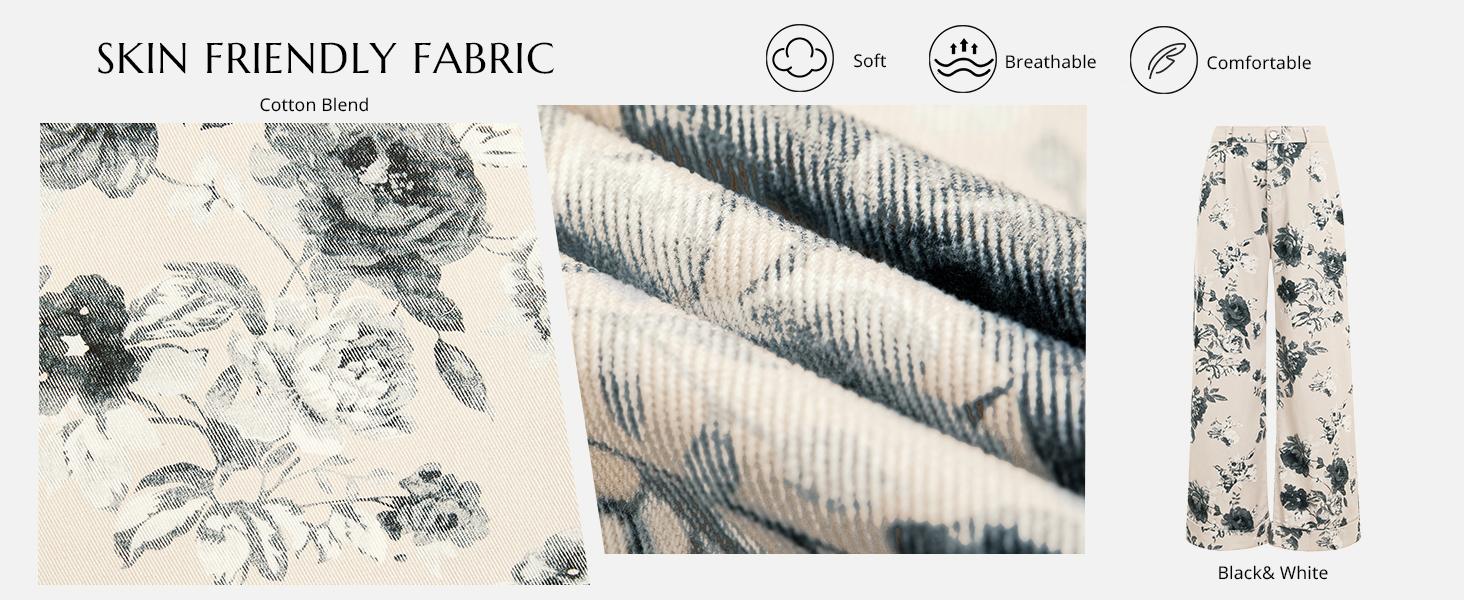 FMEYOA Women's Floral Baggy Wide Leg Jeans Casual High Waisted Boyfriend Vintage Boho Denim Pants with Pockets