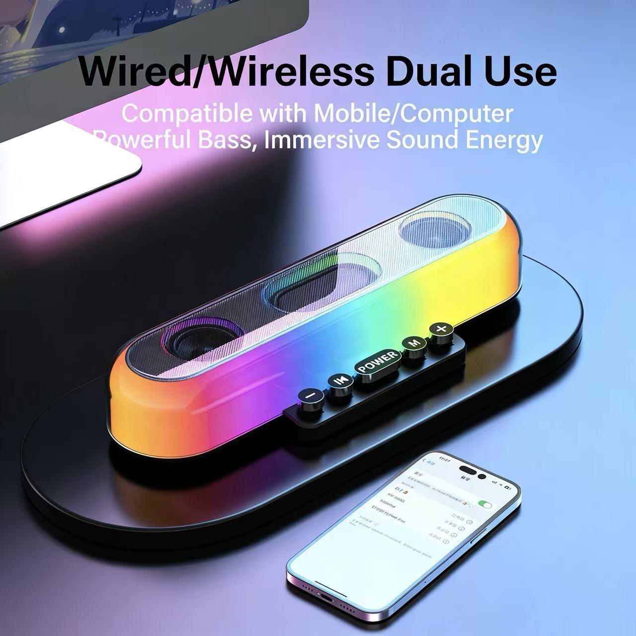 Bluetooth RGB gaming speaker, fidelity dynamic, stereo speaker, lossless sound quality, color lighting game, 1800mAh battery, listen to footsteps, gunfight game, LOL， Desktop sound system, USB powered speakers, suitable for home theaters, desktops