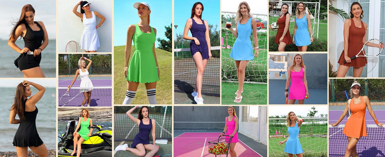 ATTRACO Women Tennis Dress with Shorts Workout Golf Skirts with Pockets Athletic Dresses