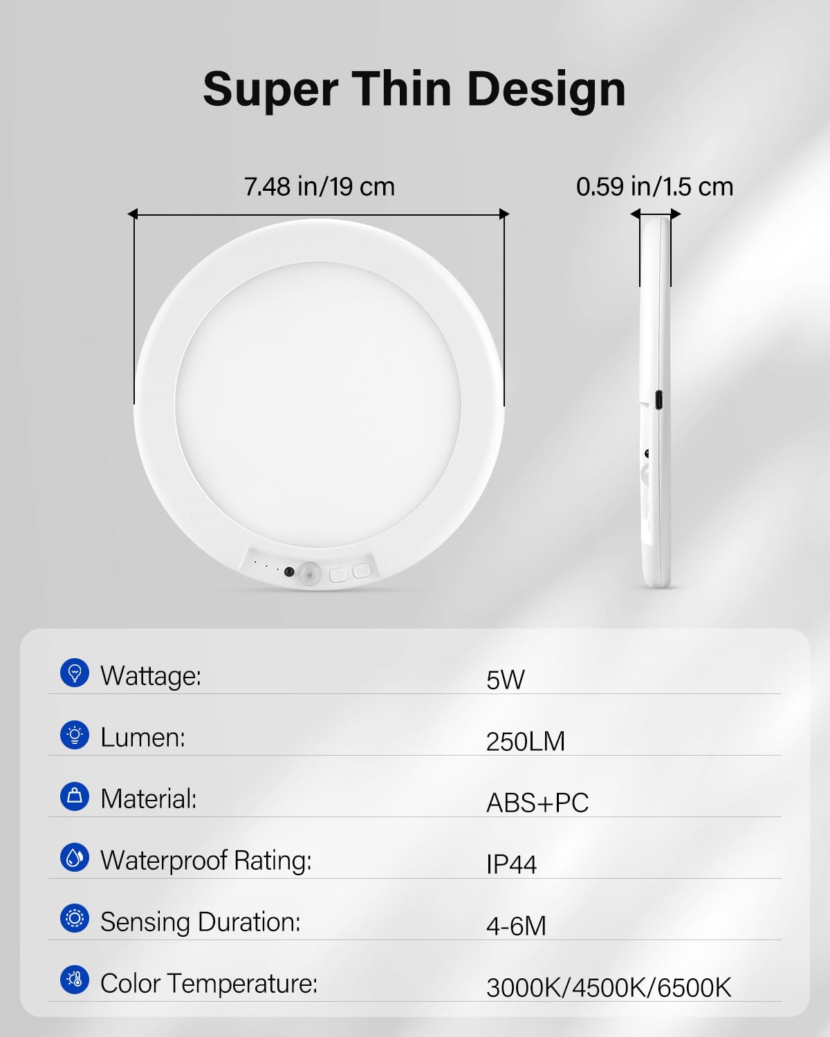 1/2/4Pcs LED Ceiling Lamp, Rechargeable, 4000mAh Battery, Body Sensor, Remote Control, Three-color Dimming, Suitable For Bedroom, Entrance, Hallway, Bathroom Ceiling Lamp