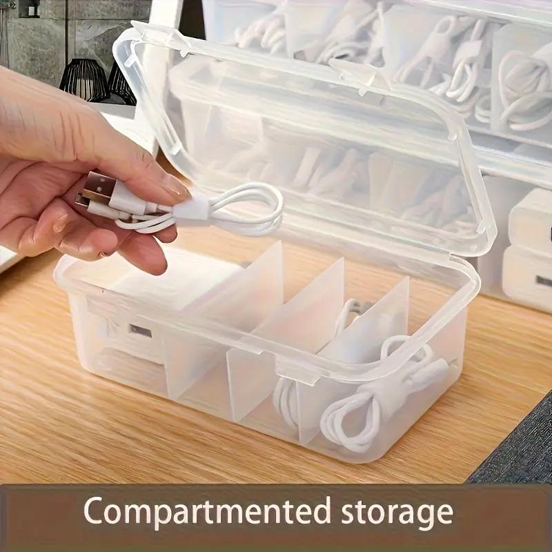 A large capacity transparent storage box with 5 compartments, a transparent plastic organizer suitable for cables and small gifts, ideal for use in schools and offices, Organizer Dividers