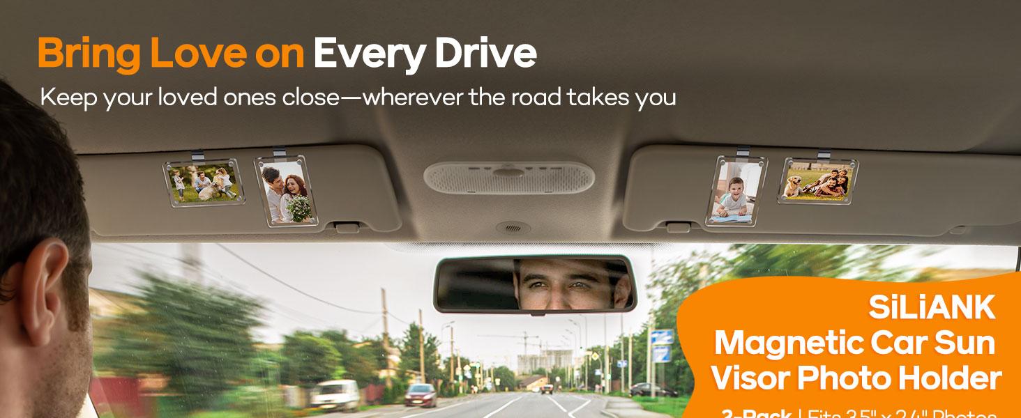 2Pcs Car Visor Photo Clip, 3"x 3.5" Magnetic Square Picture Frame for Car Sun Visor – Clear Acrylic Display for Family or Pet Photos, Easy Clip-On Photo Holder for Car Interior, Auto Accessories Gift for Drivers Mother's Day,Father's Day