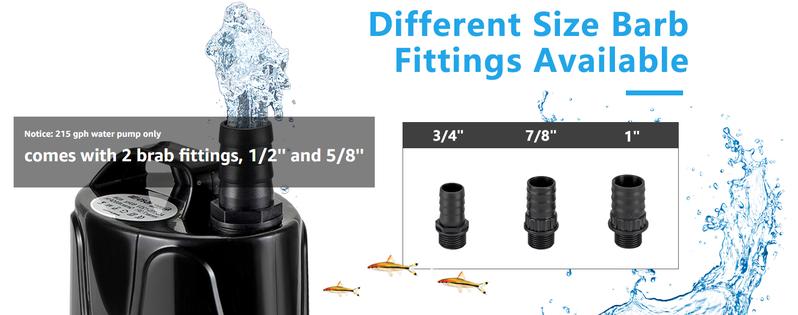 hygger 215 GPH Quick Water Change Aquarium Pump Submersible Fountain Water Pump Fish Tank Pond Drain Transfer Pump with 2 Adaptors Black