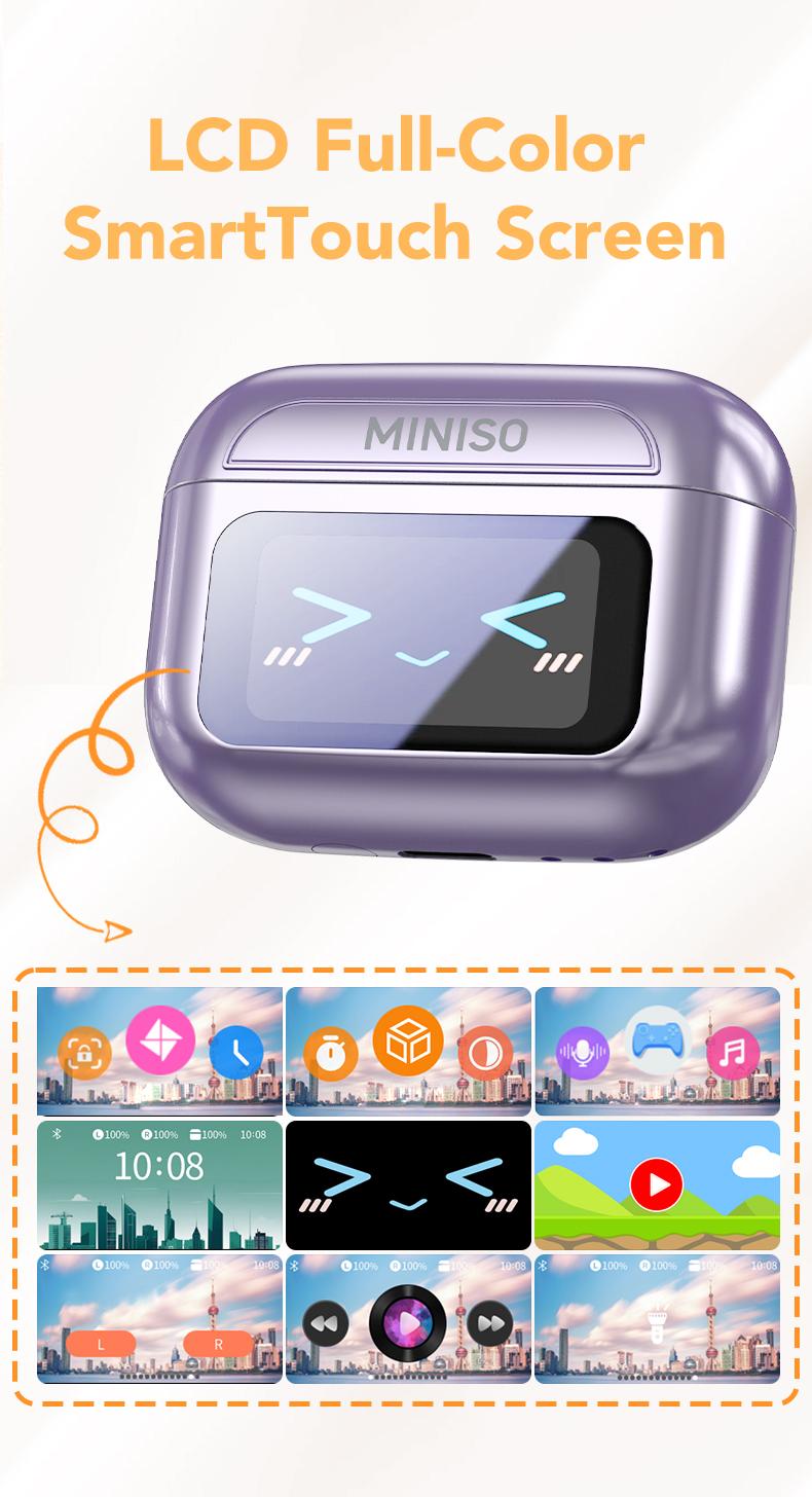 MINISO MS201 Clip-On Ear Headphones, Translation Earbuds, Translation in 134 Languages With APP, with Audio-Visual Touch Screen, Bluetooth 6.0 Earbuds, Wireless Headphones for Music & Phone Calls, Sport Waterproof & Sweatproof, with HD Mic