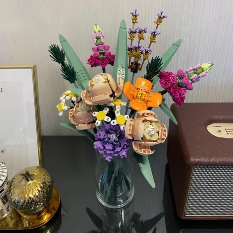 756 pieces of 10280 romantic flower bouquet decorative building blocks, suitable for girlfriends' birthdays, Christmas parties gifts