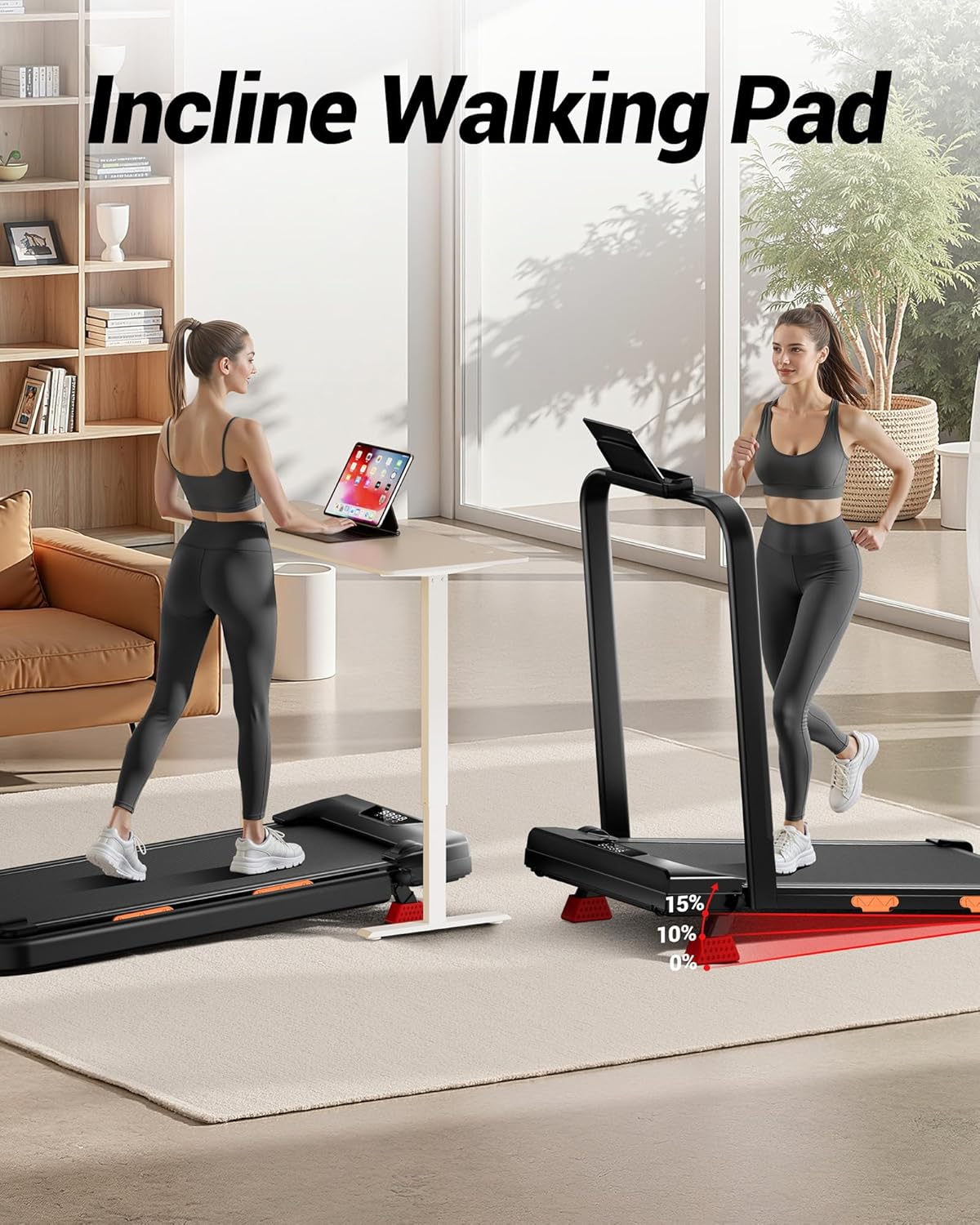 3-in-1 Foldable Treadmill with 300 LBS Capacity, 15% Walking Pad Treadmills for Home and Office, 2.5 HP Under Desk Treadmill with Quiet Brushless