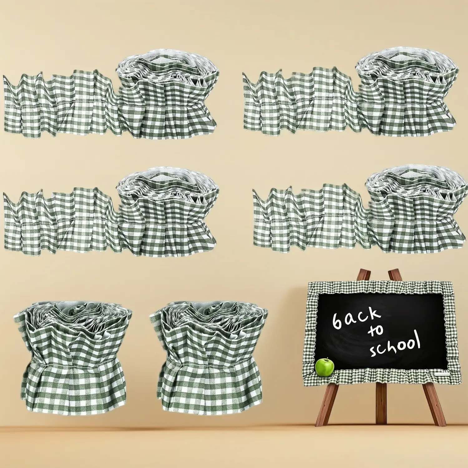 Green Gingham Ruffled Bulletin Board Borders 6 Rolls 2.5"*95" Farmhouse Wall Trim DIY Craft Decor