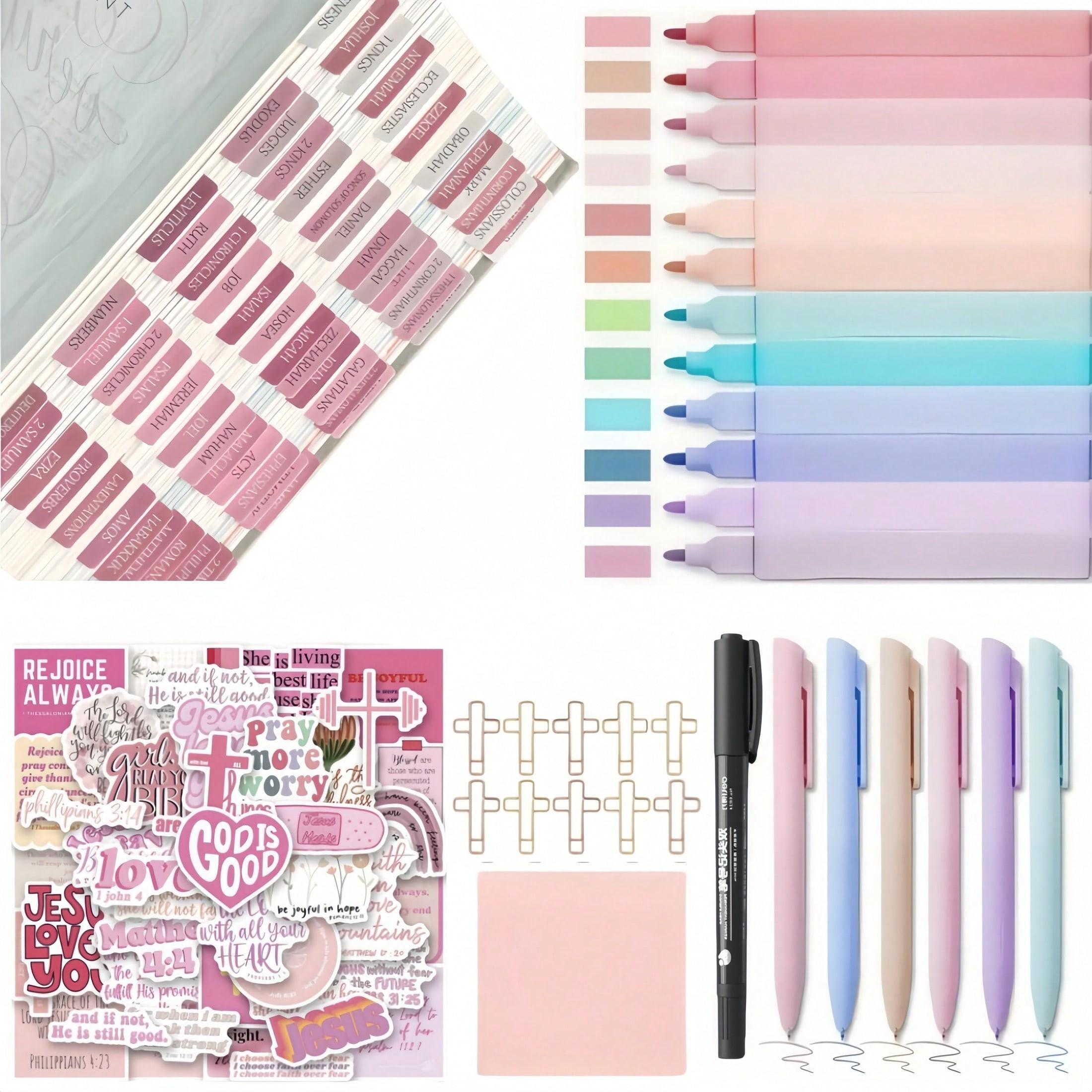 36PCS Bible study supplies for Christian women set,75 labels, 6 gel pens, 12 highlighters, stickers, unisex Bible study labels, office supplies, study supplies. Back-to-school season. Christmas gifts.