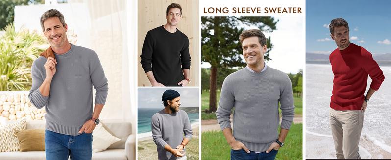 Runcati Mens Crewneck Sweater Casual Textured Knitted Thermal Pullover Sweaters