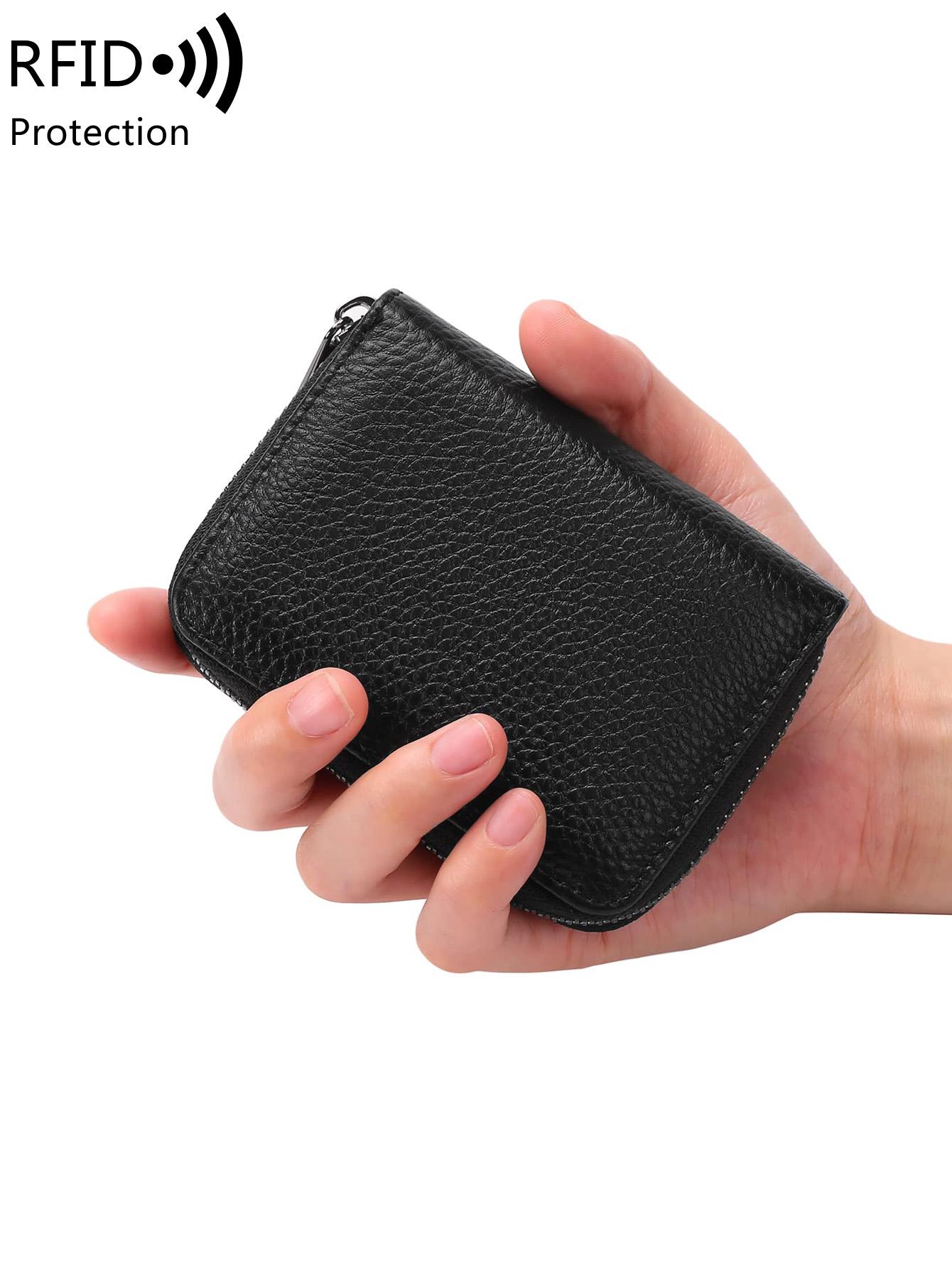 Men's Leather Wallet with RFID Blocking, Stylish Credit Card Holder, Secure and Fashionable Design, Ideal for All Seasons, Zipper Card Holder