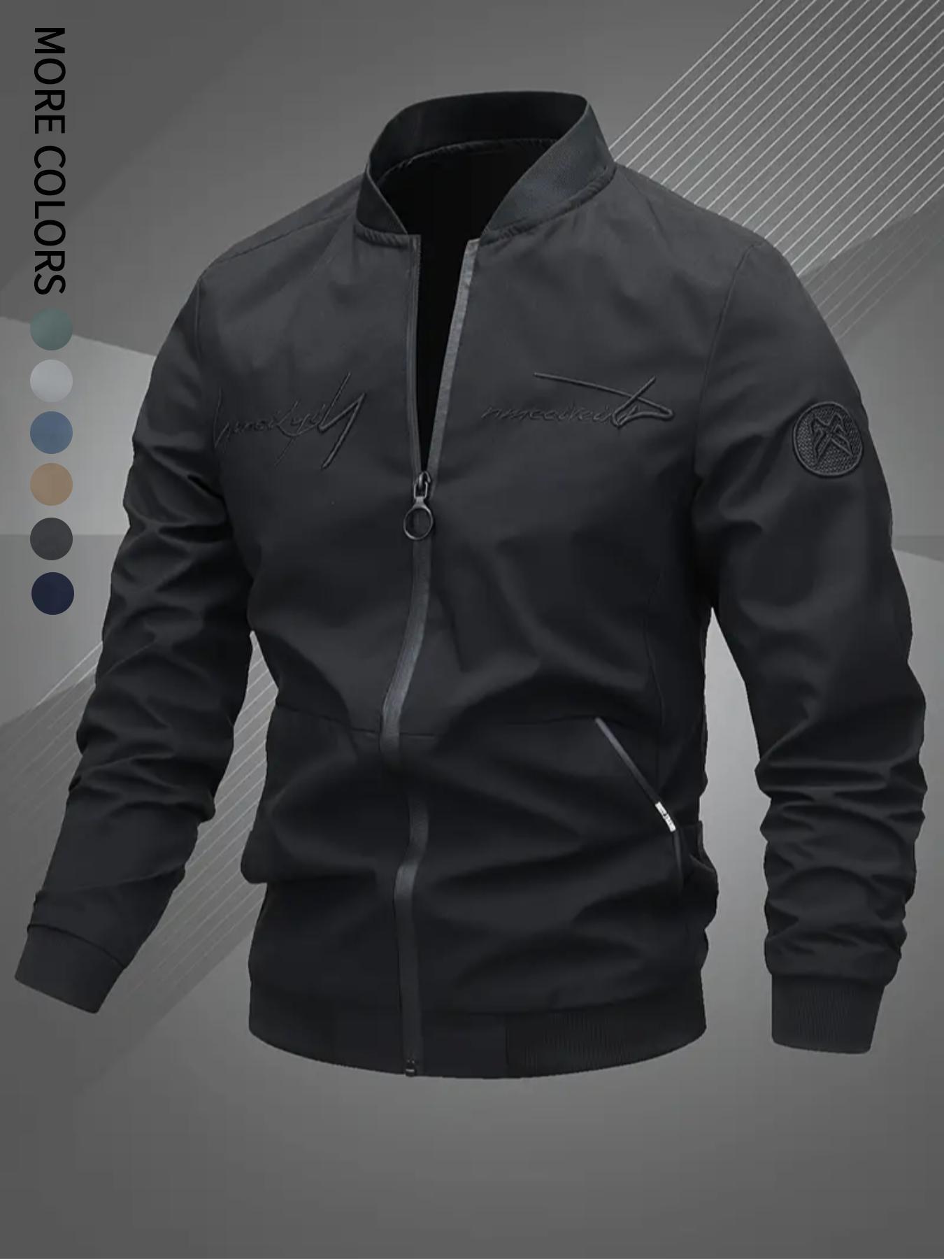 Men's Casual Windproof Jacket Outdoor Mountaineering Camping Polyester Personalized Letter Embroidered Pilot Jacket Beige Grey Qh Long Sleeve Zippers