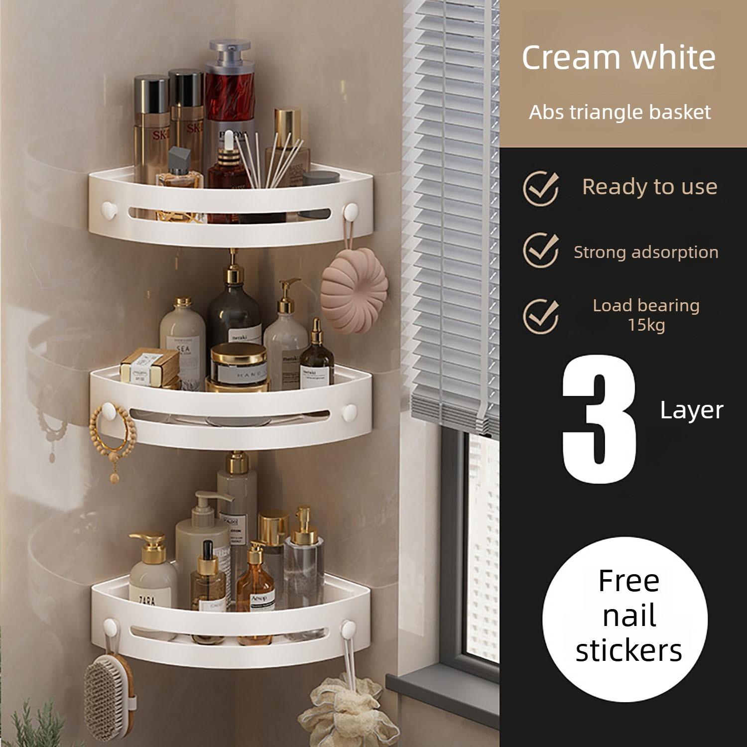 Corner Shower Rack, No-Drill Suction Cup Corner Shelf, Rustproof Abs Plastic Wall-Mounted Bathroom Organizer, Space-Saving Shower Caddy