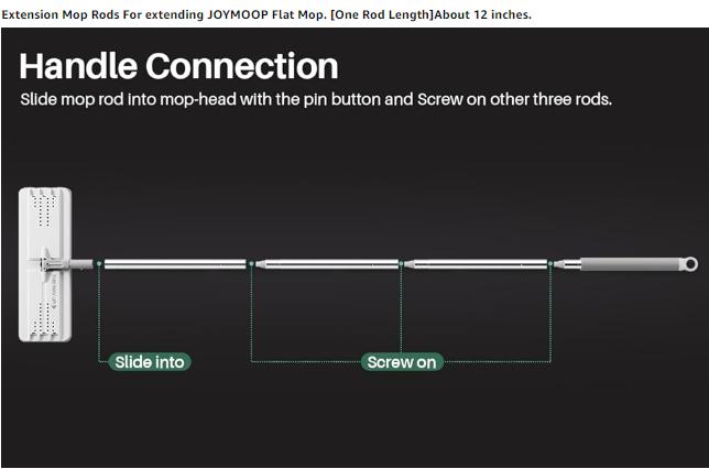 JOYMOOP 2 Pack Mop Handle Extension Rods Extending Flat Mop Adjustable Steel Mop Handle Rods
