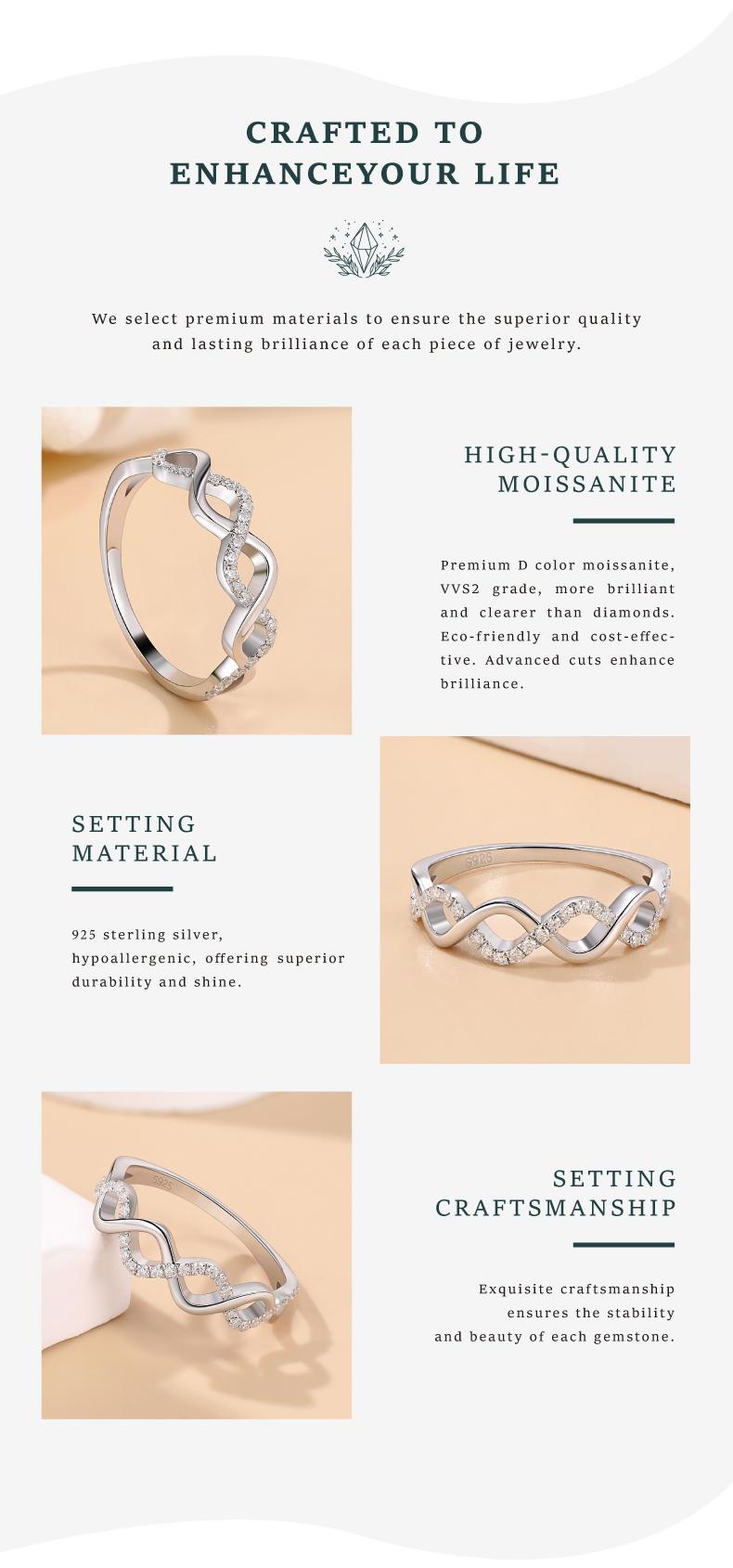 Moi Mart Twist Design Synthetic Moissanite Ring – Sleek unlimited stack band S925 Sterling Silver Jewelry for Women, Perfect Gift and everyday wear