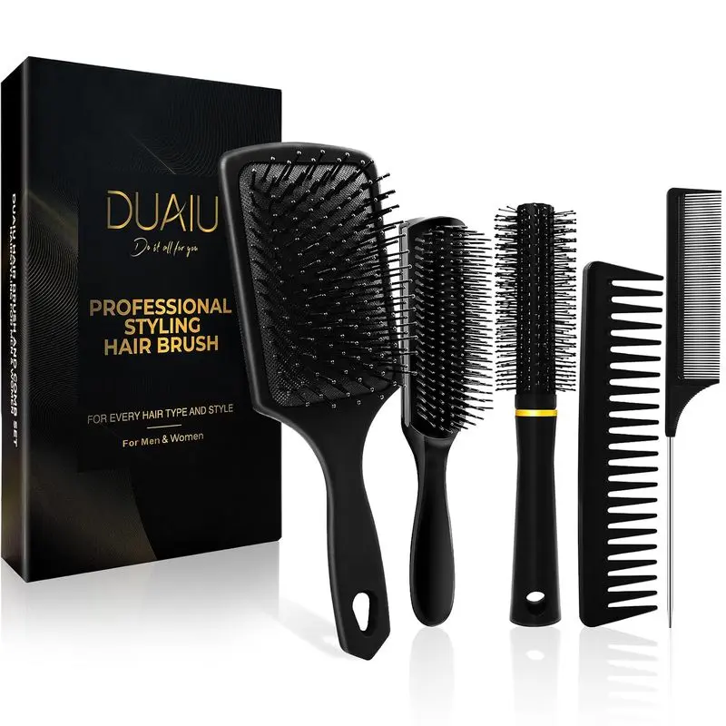 5-piece unisex comb set, including a round comb, a pointed-tail comb, and a wide-tooth styling comb, suitable for curly hair, long hair, thick hair, and fine hair - can be used on both dry and wet hair, eliminates tangles: beauty and personal care