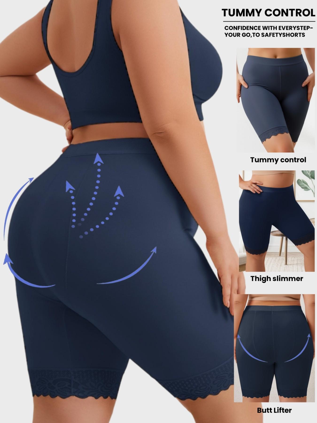 Summer Fresh Plus Size Women's Seamless High Waisted Shorts Boyshorts, High Waist Knicker, Panties,Full Coverage,Postpartum Essential,Casual,Stretch Kint Faric,All Day Wear,Minimalist Saftety Shorts,Anti Chafing Shorts Daily/Home Wear