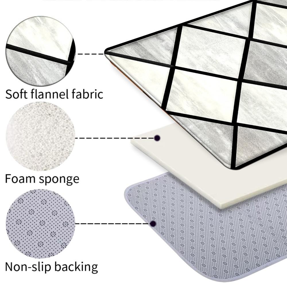 1PC， Black and White Diamond Geometric Pattern strip rugs, home décor, bathroom mats, entryway mats, bathroom non-slip mats, indoor entrance rugs, bedroom bedside mats, kitchen mats, hallway rugs, flannel sponge rugs, hallway runner rugs