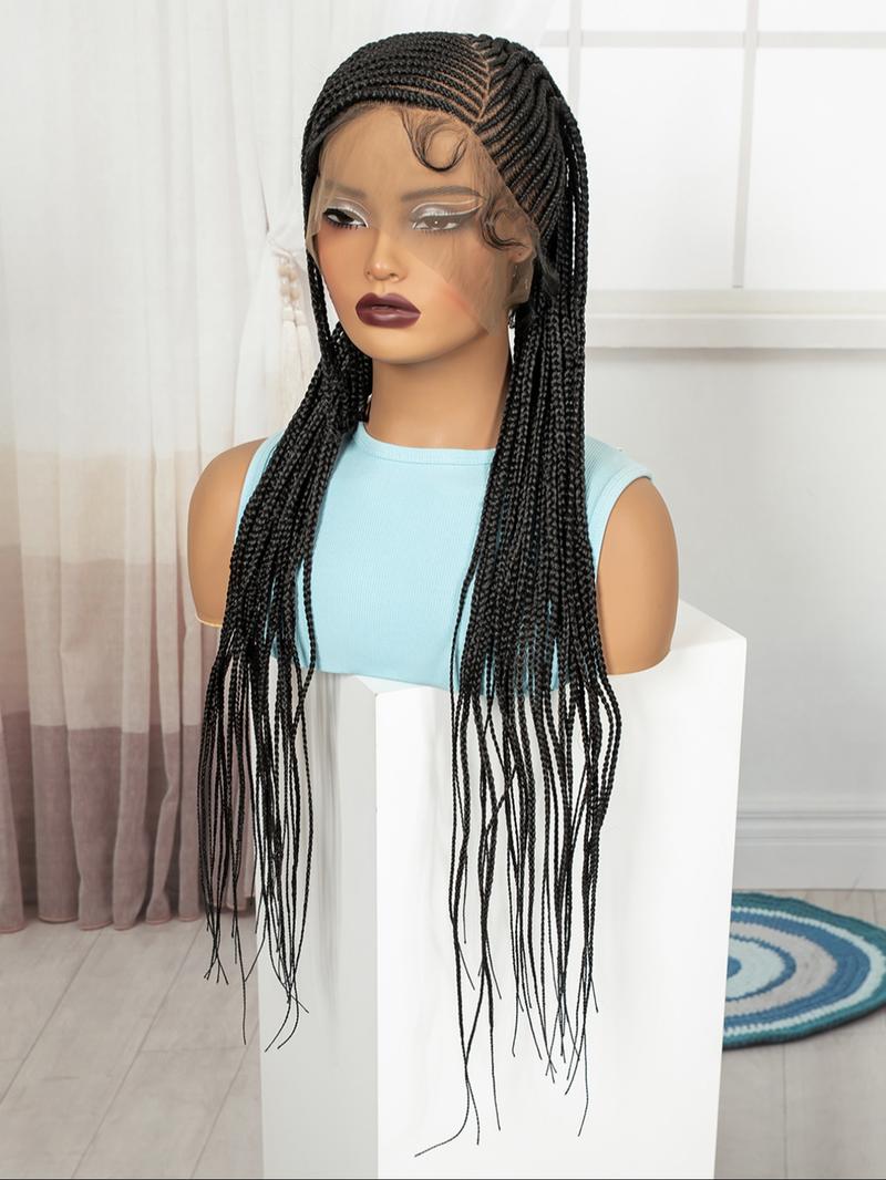 30 Inch Full Lace Cornrow Wig, Soft Breathable Handmade Wave Style, Natural Look, Multi-Functional Comfortable Hairpiece