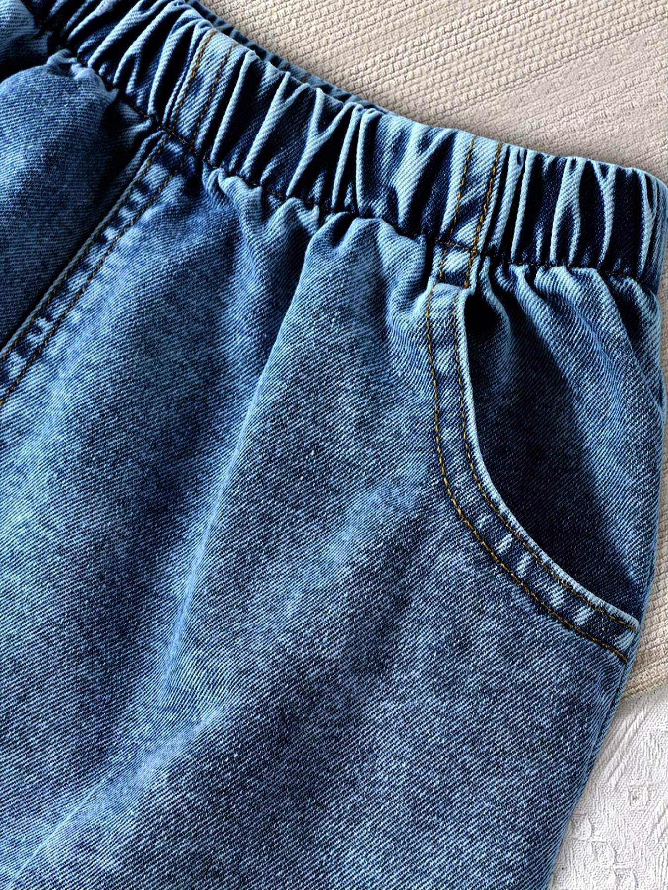 Girls' Cartoon Print Denim Jacket & Short Skirt Suits Set, Casual Fitted Design, Perfect for Spring & Fall, Ages 1-8, Ideal Gift