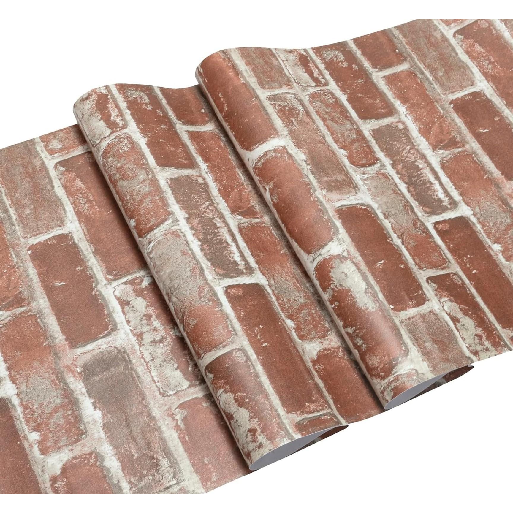 Red Brick Wallpaper Self-Adhesive Peel and Stick Wallpaper Waterproof and Removable Good for Home Decoration and Furniture Renovation 17.5 x 118 Inch