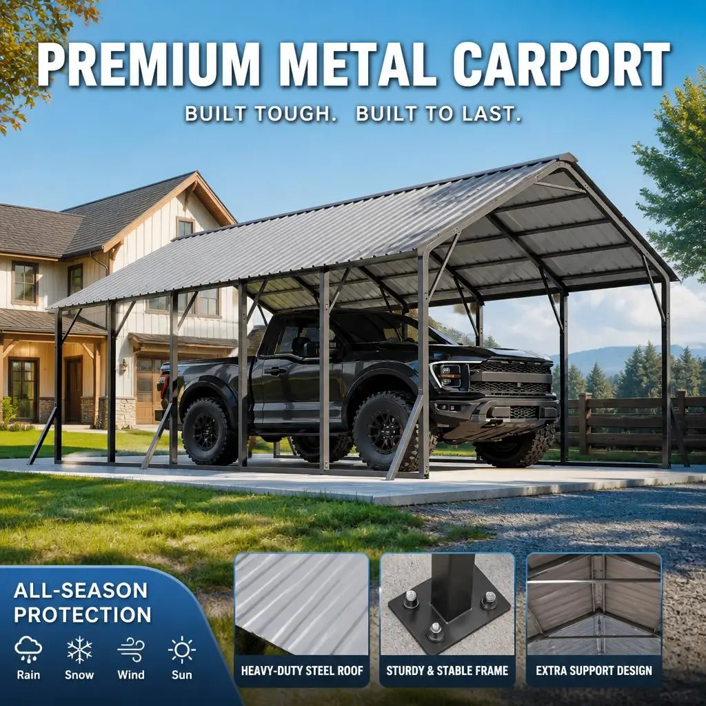 Garvee with 13x26 ft Vertical Roof Metal Carport - Boat Shelter Kit, Long RV Carport, Tractor Shed, Bass Boat Canopy, and Galvanized Steel Building