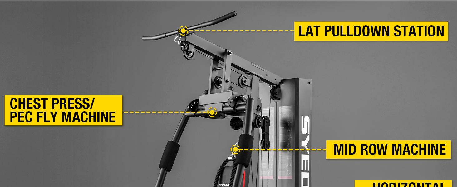 Home Gym, Multifunctional Home Gym Equipment, Home Gym Station with 150LBS Weight Stack, Exercise Equipment for Full Body Strength Training Lat Pulldown Machine SpringStatements