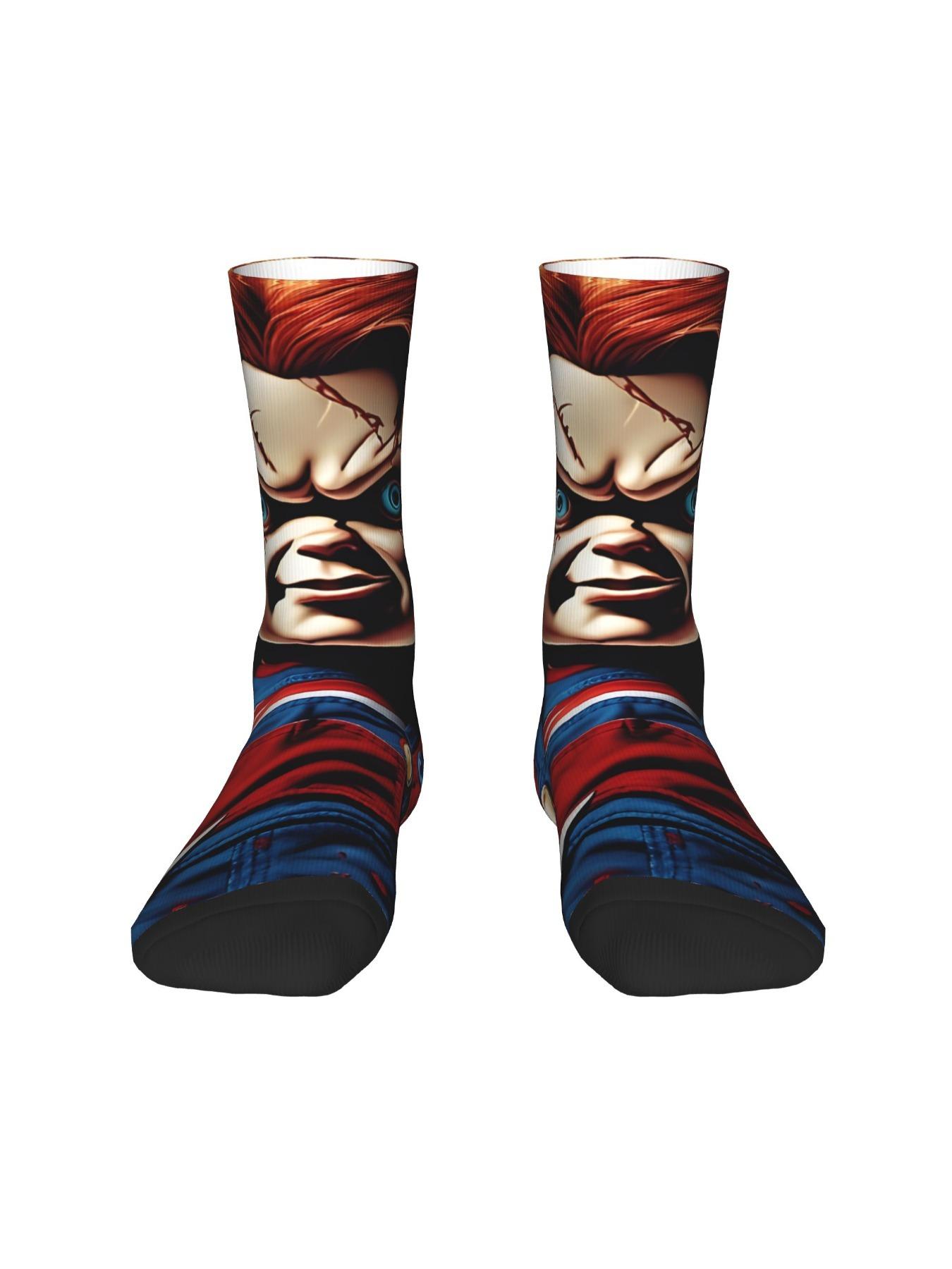 1 Pair Happy Funny Men's compression Sock Chucky The Doll Vintage Harajuku Street Style Novelty Seamless Crew Crazy Sock Gift Printed Christmas Halloween