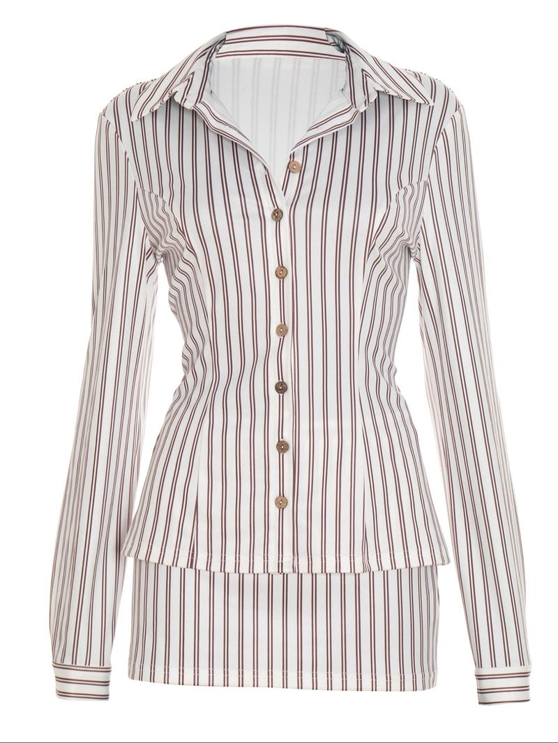 Women's Fashion Striped Button Long Sleeve Top + Slim Short Skirt Set, Casual Comfortable Spring & Fall, Daily Wear
