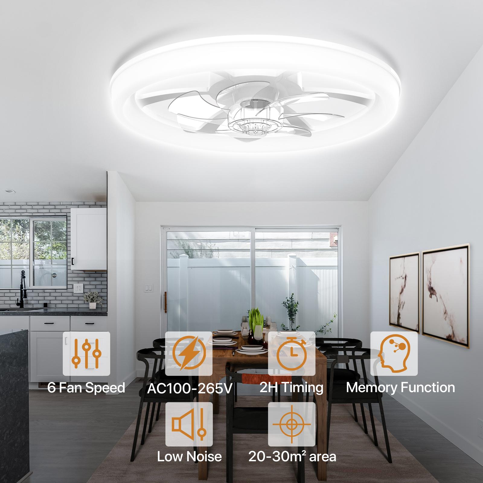 GALENTAL Modern Dimmable LED Ceiling Fan with Lights ,Ceiling Fan With Light Remote, 3 LED Color(3000K/4000K/6500K) Temperature, 6 Speed Noiseless AC Motor, Timer Setting,Adjustable Brightness,White Fandelier Ceiling Fans for Bedroom,Living room,bathroom