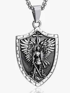 David Psalm 27:1 Engraved Shield Necklace, Unisex Stainless Steel Metal Shield Pendant, Casual All-Season Jewelry Gift